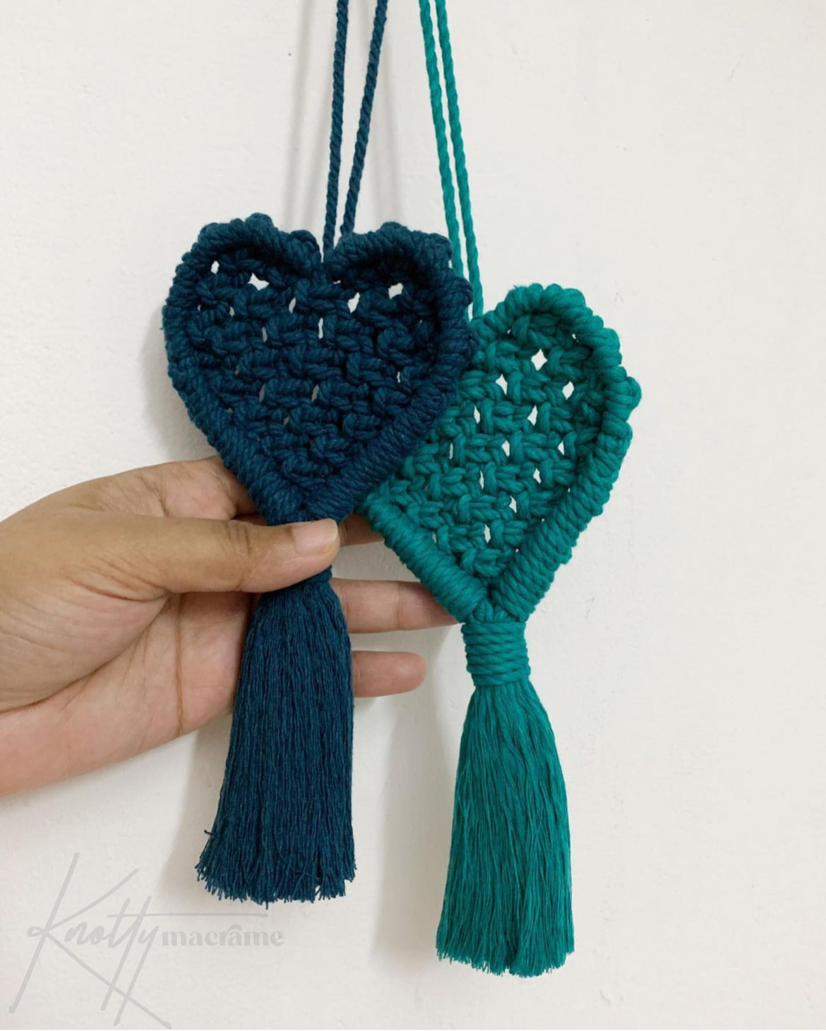 macrame heart car hanging - knotty macrame