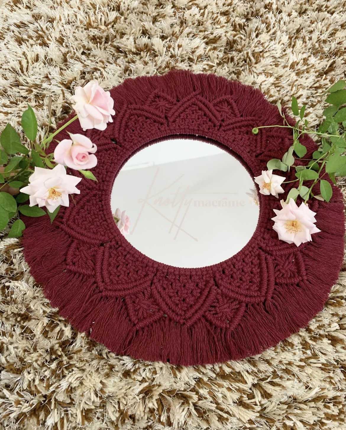 macrame mirror maroon-knotty macrame