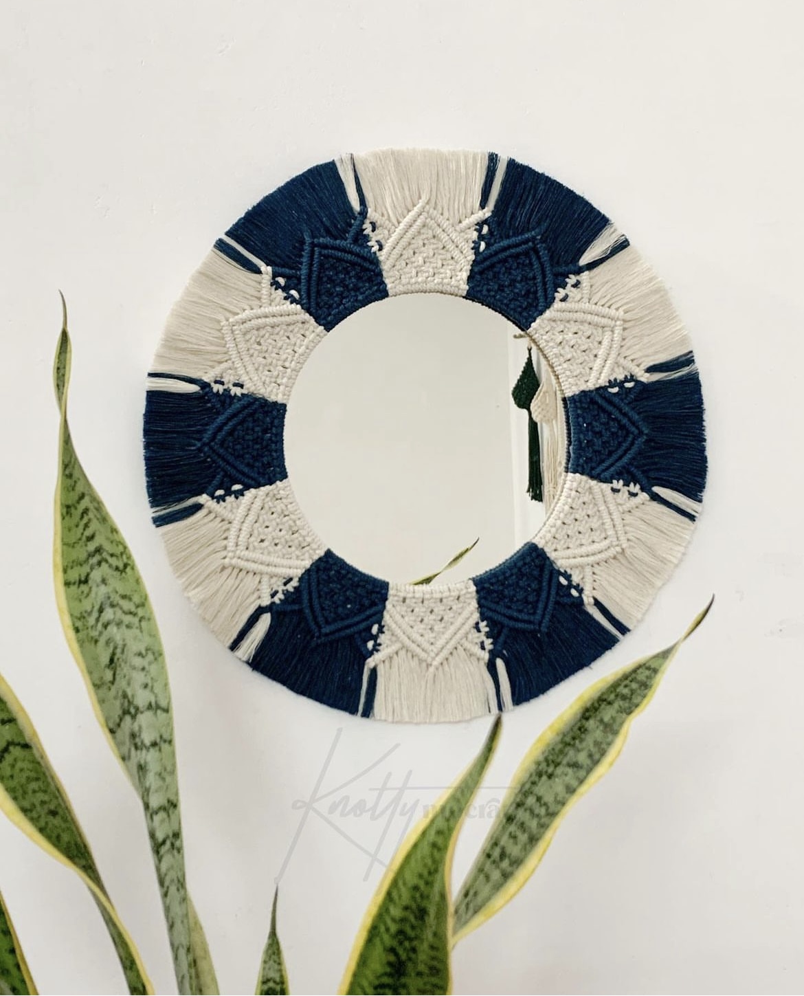 Macrame Mirror teal blue-knotty macrame