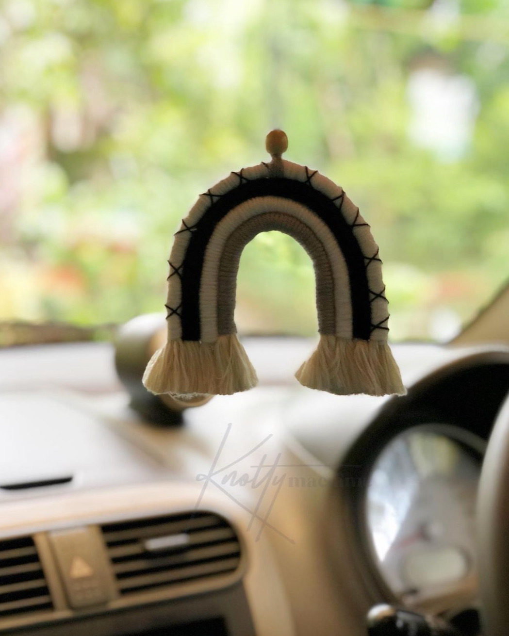 Macrame Rainbow Car Hanging-knotty macrame
